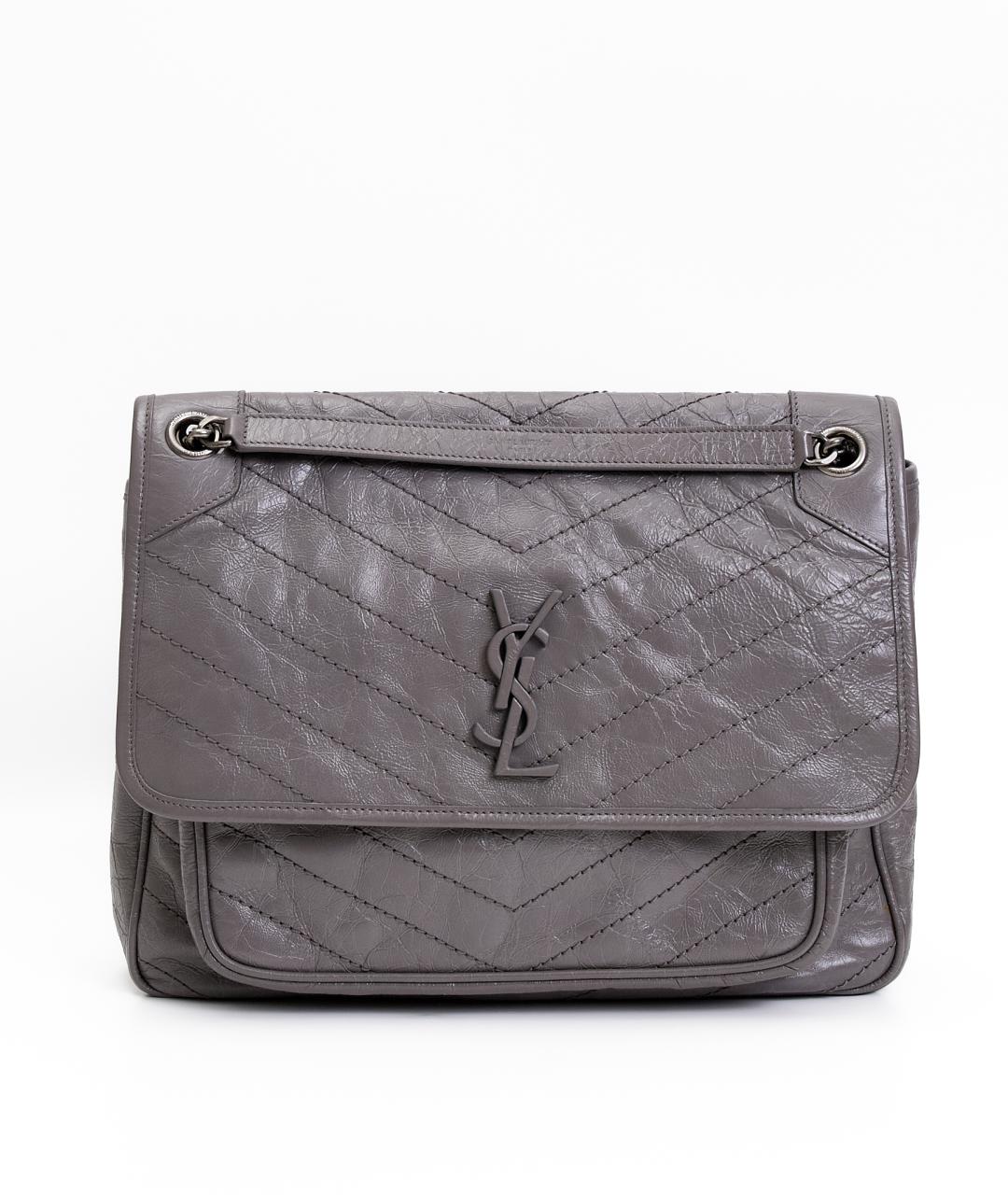 SAINT LAURENT Серая кожаная сумка через плечо, фото 10