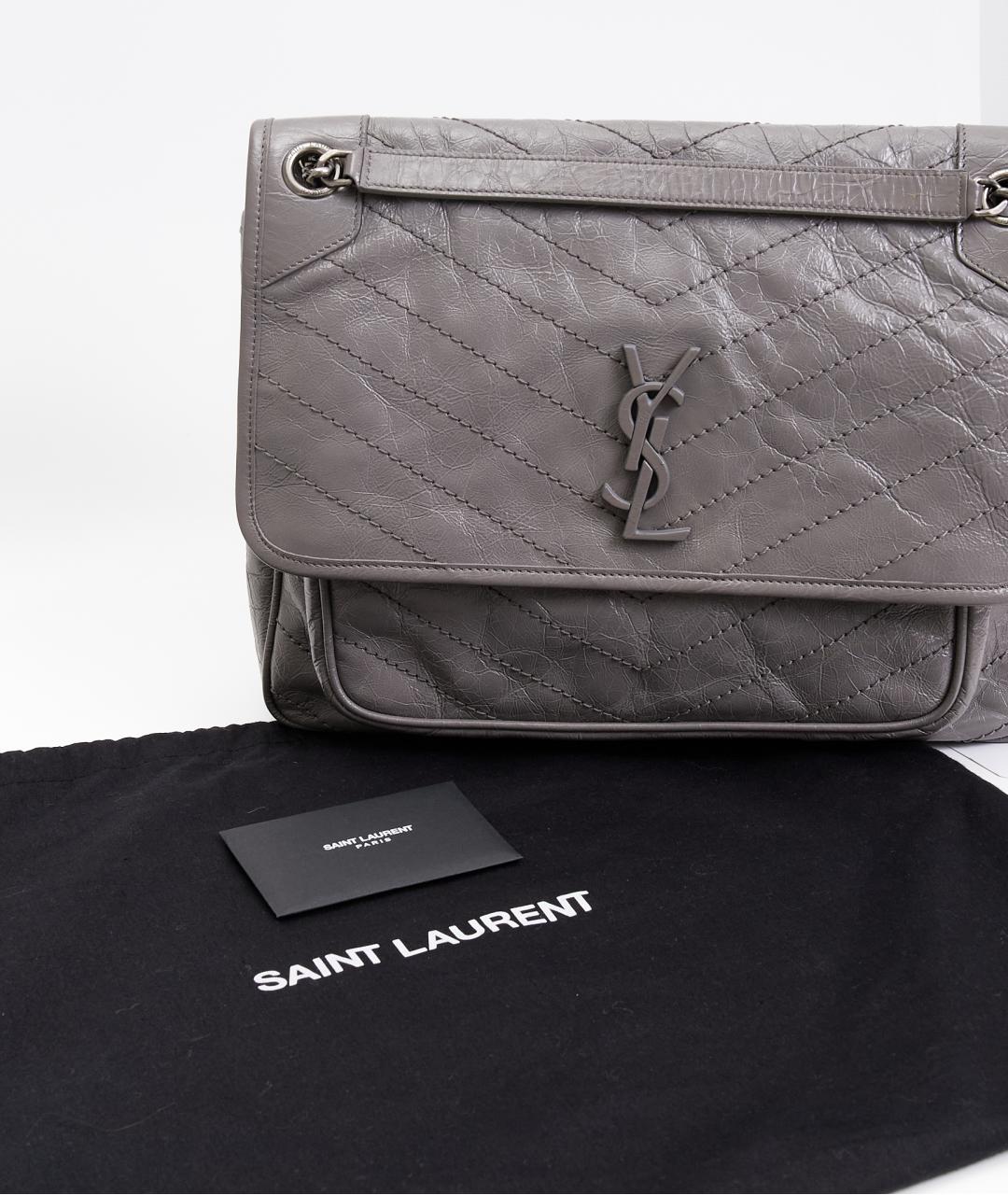 SAINT LAURENT Серая кожаная сумка через плечо, фото 9