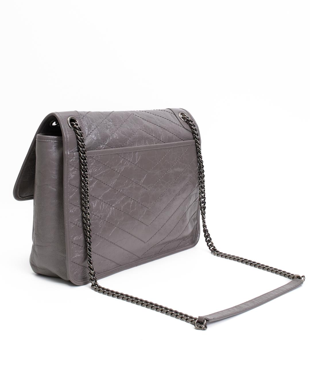 SAINT LAURENT Серая кожаная сумка через плечо, фото 3