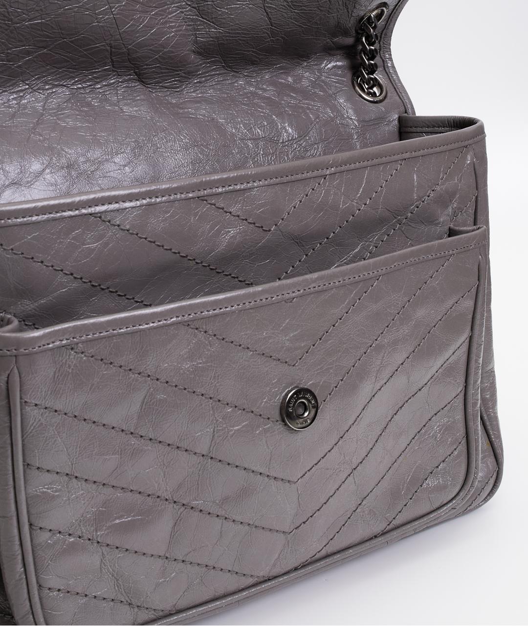 SAINT LAURENT Серая кожаная сумка через плечо, фото 6