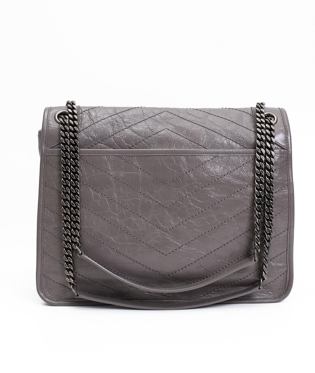 SAINT LAURENT Серая кожаная сумка через плечо, фото 5
