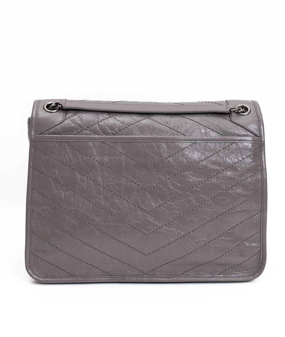 SAINT LAURENT Серая кожаная сумка через плечо, фото 4