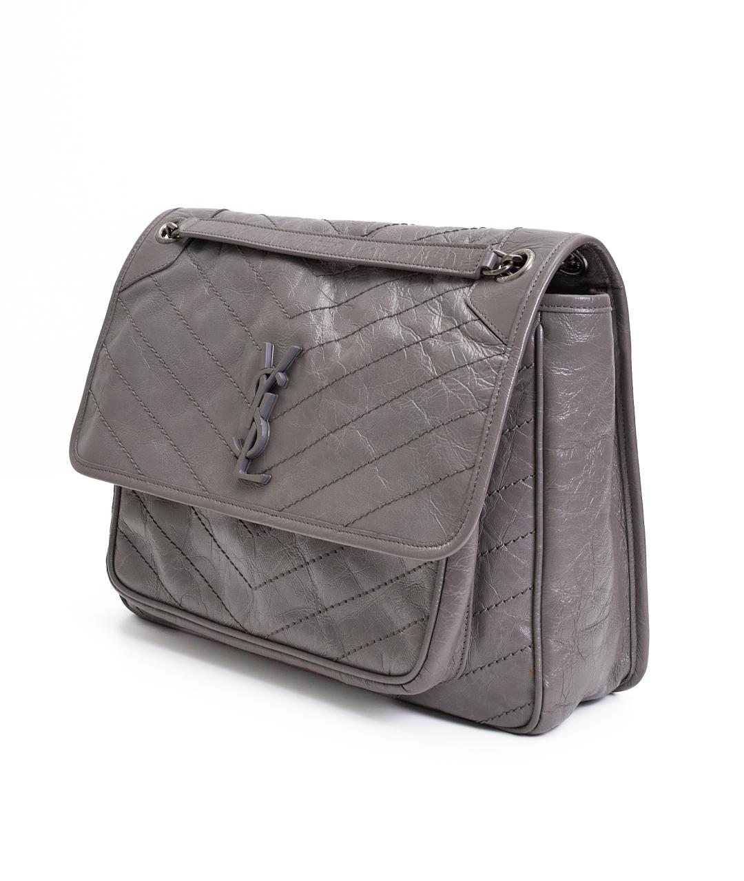 SAINT LAURENT Серая кожаная сумка через плечо, фото 2
