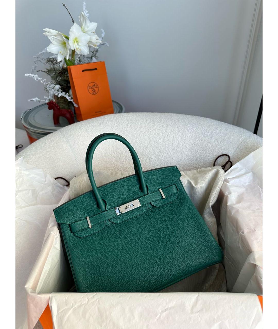 HERMES Зеленая кожаная сумка с короткими ручками, фото 3