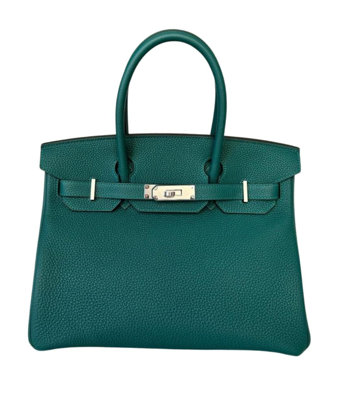 HERMES Зеленая кожаная сумка с короткими ручками, фото 1