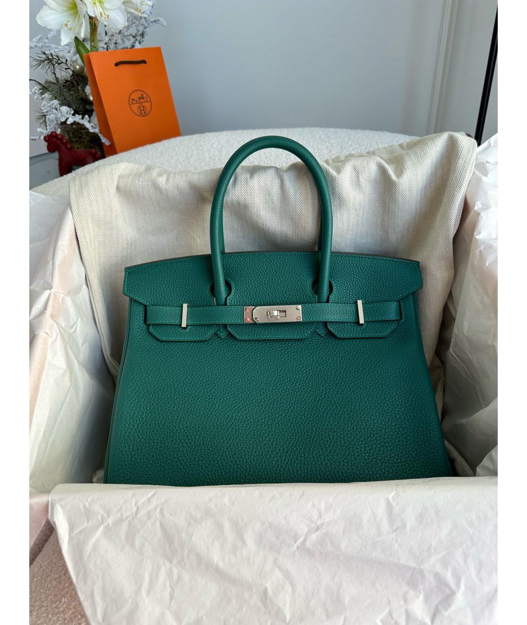 HERMES Зеленая кожаная сумка с короткими ручками, фото 2