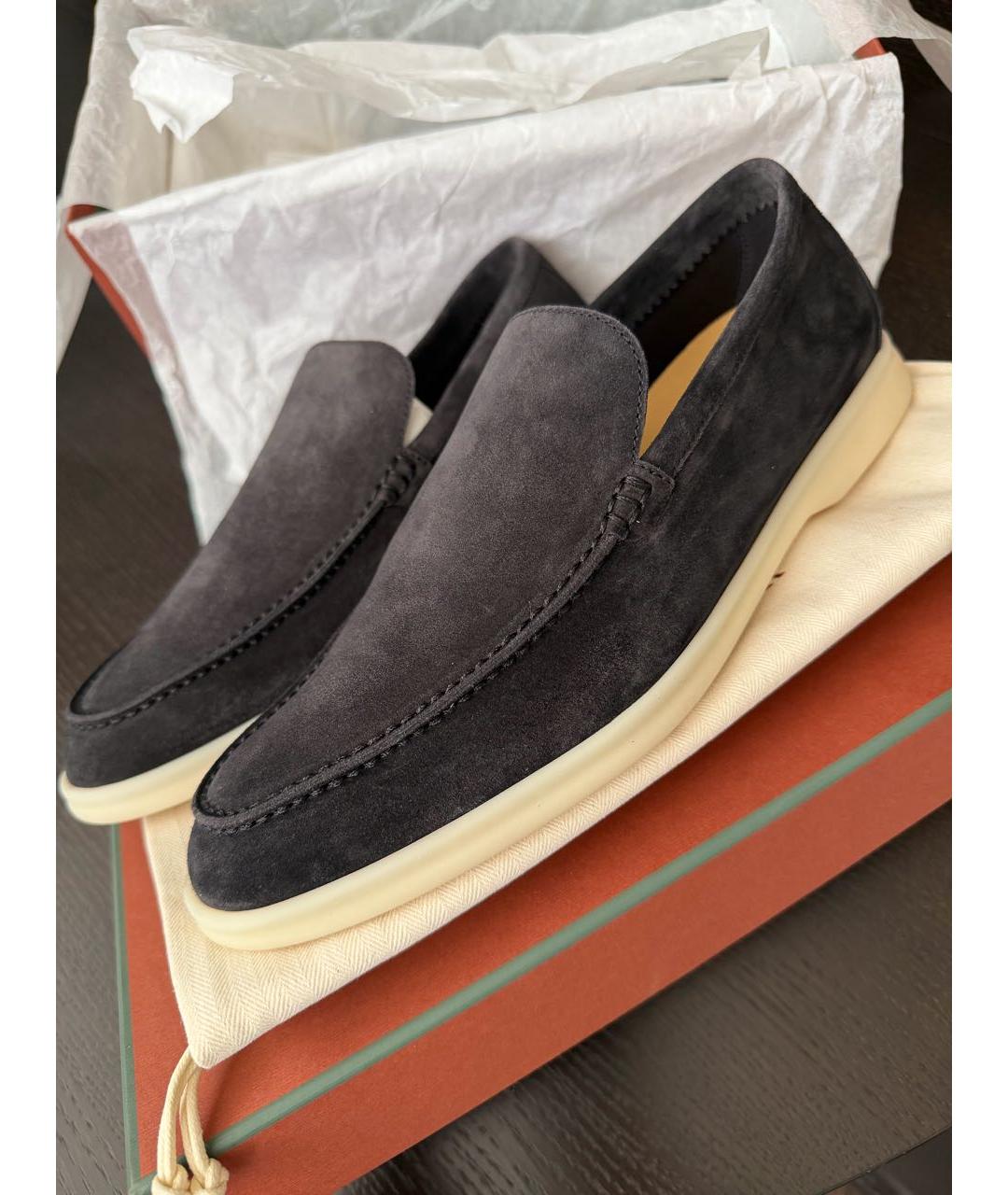 LORO PIANA Антрацитовые замшевые лоферы, фото 3