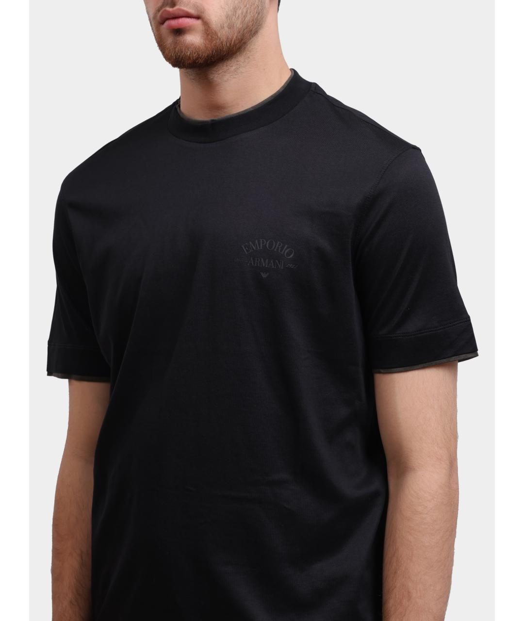 EMPORIO ARMANI Черная хлопковая футболка, фото 3