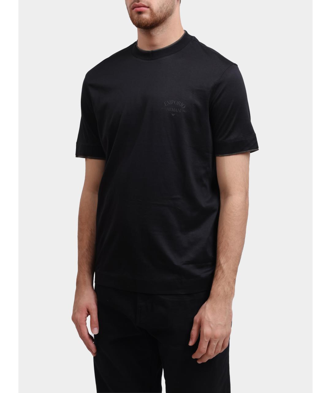 EMPORIO ARMANI Черная хлопковая футболка, фото 2