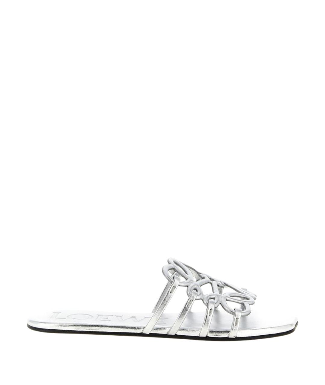 LOEWE Серебряные кожаные шлепанцы, фото 1