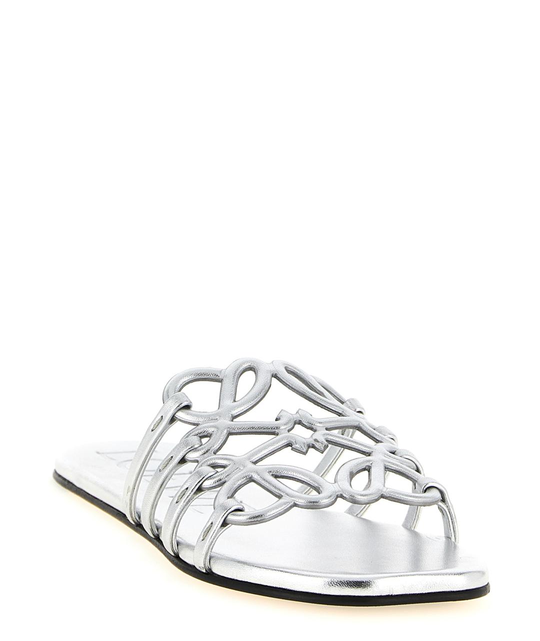 LOEWE Серебряные кожаные шлепанцы, фото 2
