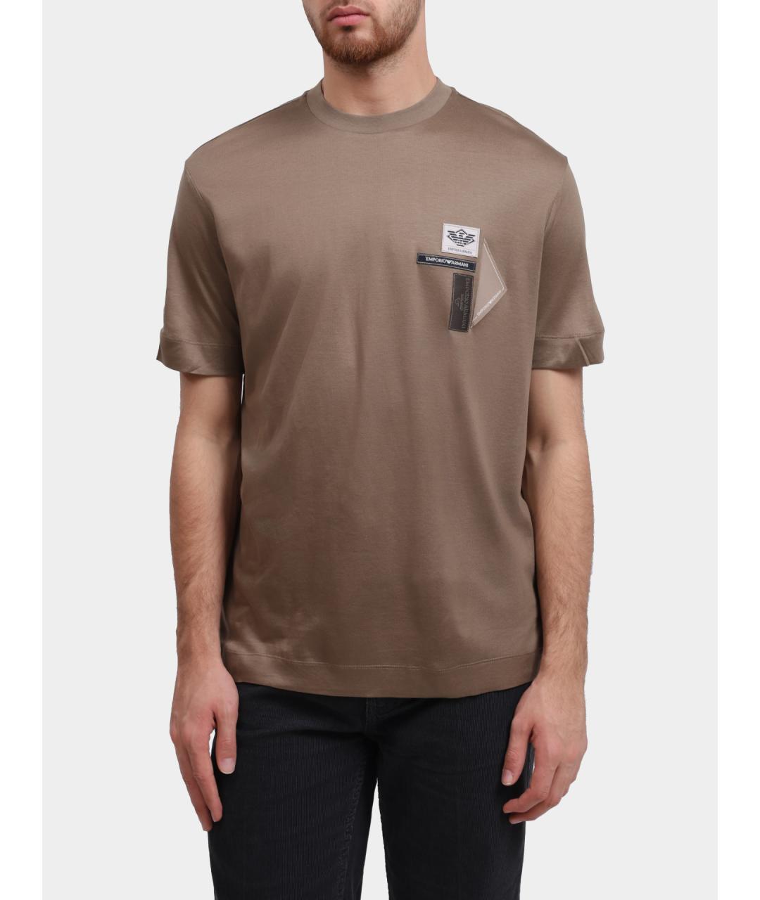 EMPORIO ARMANI Бежевая хлопковая футболка, фото 6