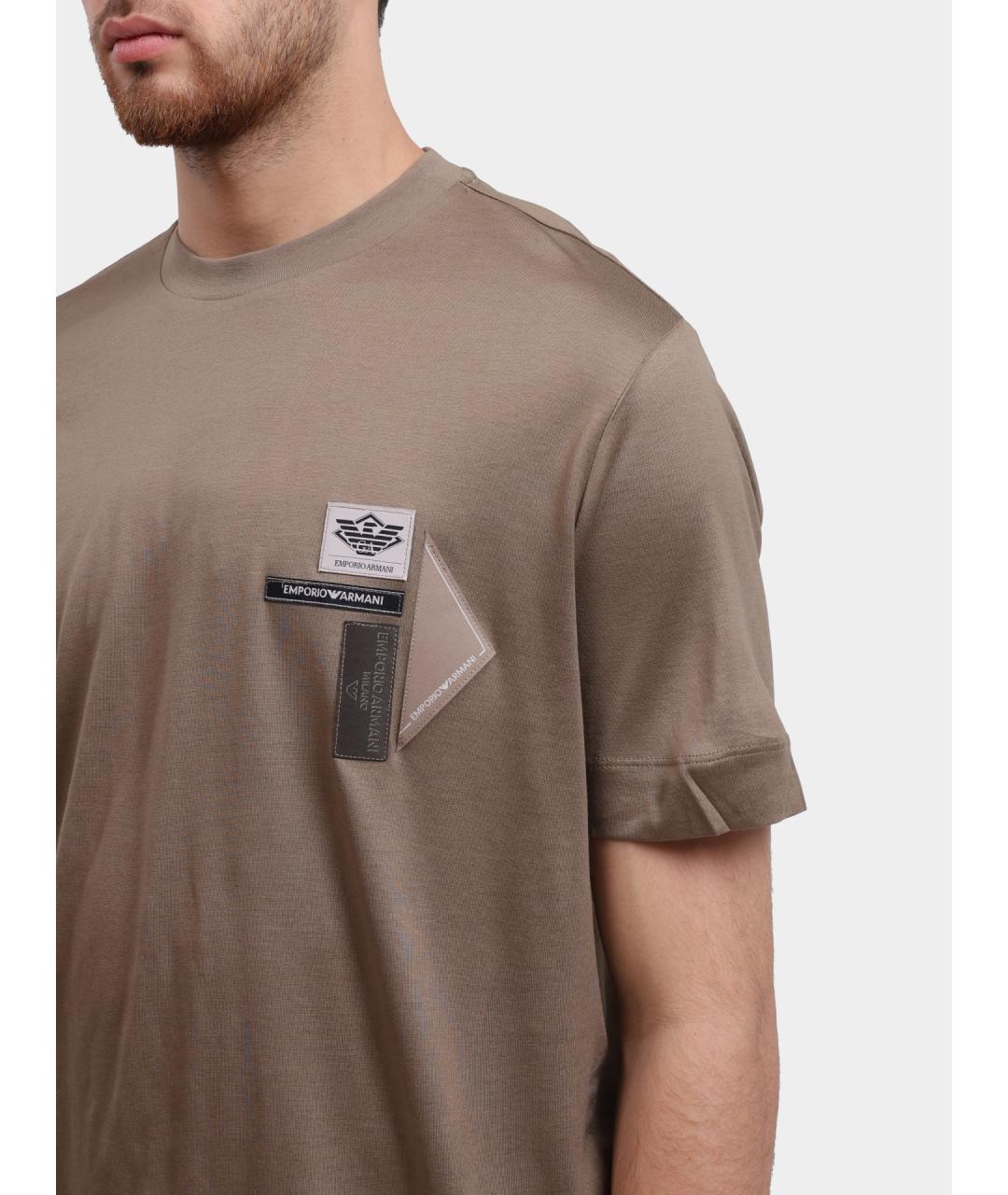EMPORIO ARMANI Бежевая хлопковая футболка, фото 4