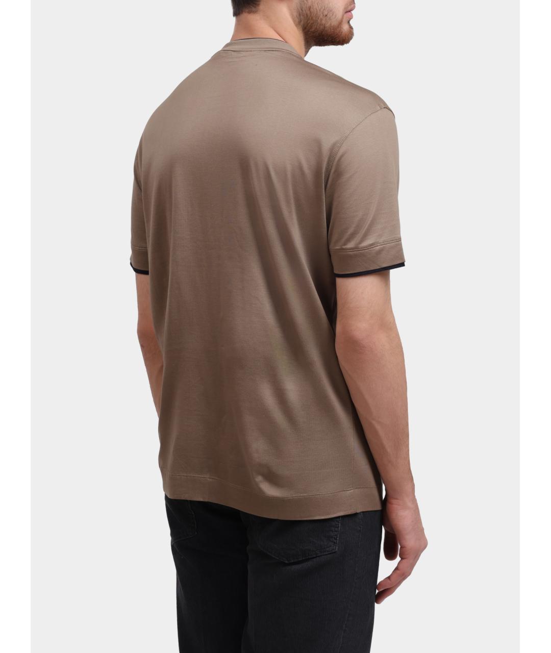 EMPORIO ARMANI Бежевая хлопковая футболка, фото 4