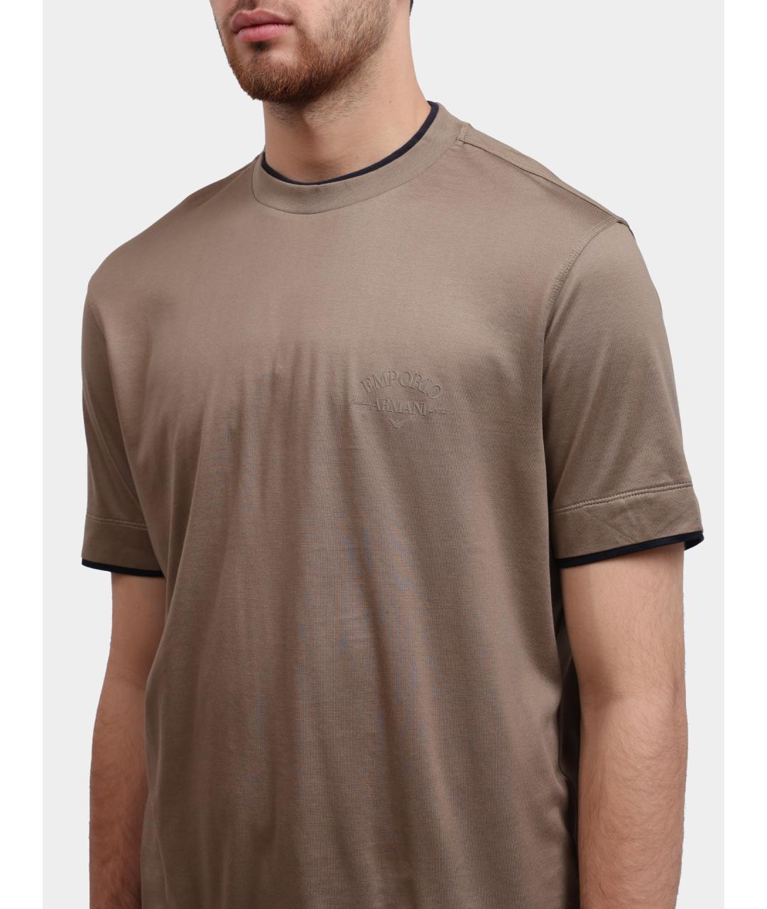 EMPORIO ARMANI Бежевая хлопковая футболка, фото 3