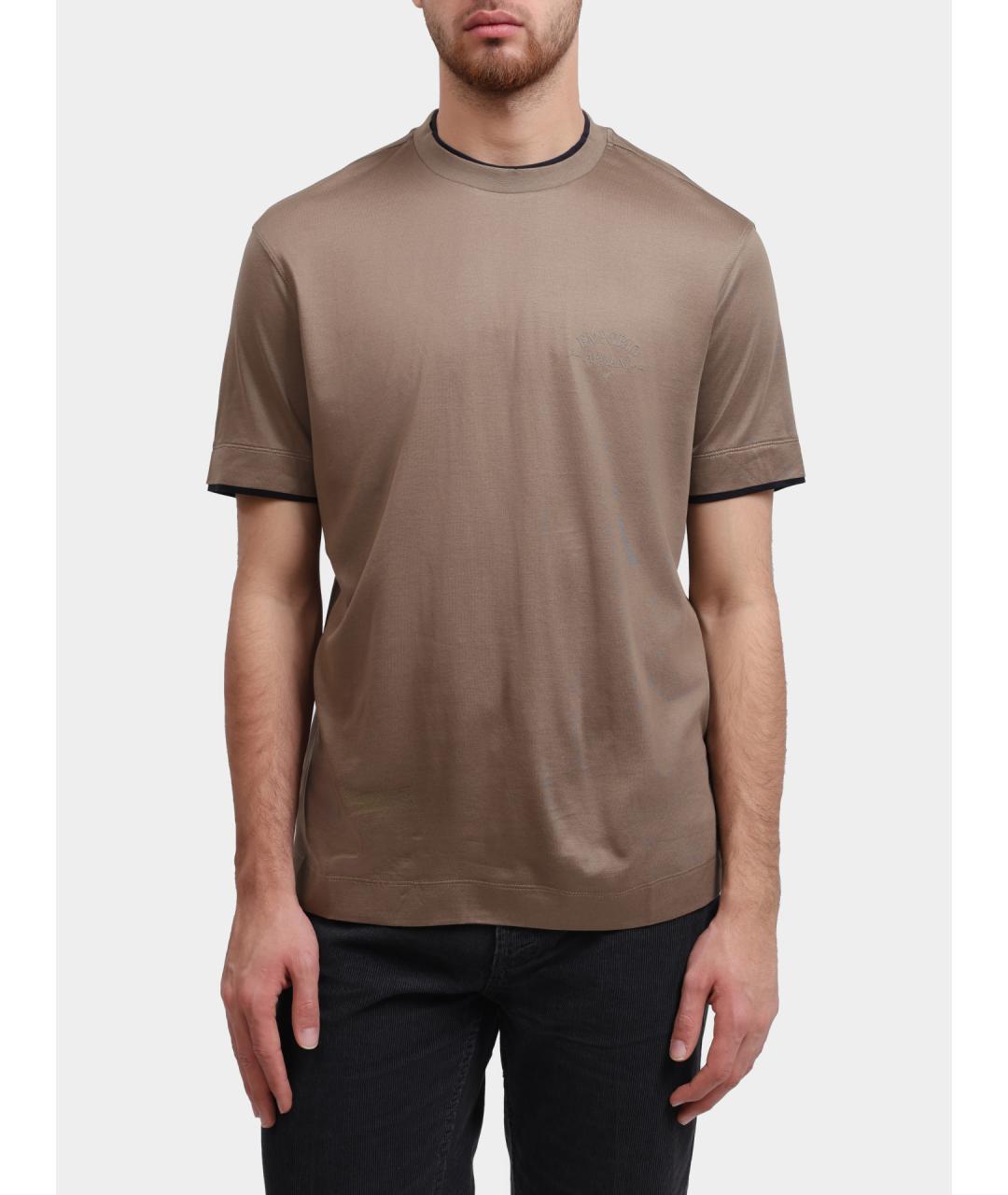 EMPORIO ARMANI Бежевая хлопковая футболка, фото 5