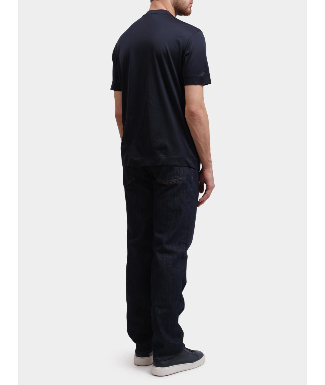 EMPORIO ARMANI Темно-синие хлопковые прямые джинсы, фото 4