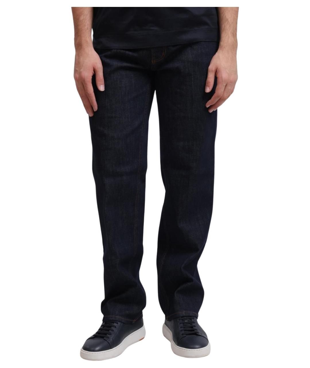 EMPORIO ARMANI Темно-синие хлопковые прямые джинсы, фото 1