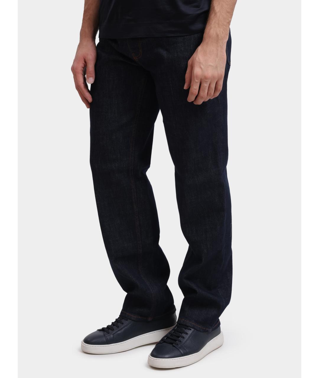 EMPORIO ARMANI Темно-синие хлопковые прямые джинсы, фото 2
