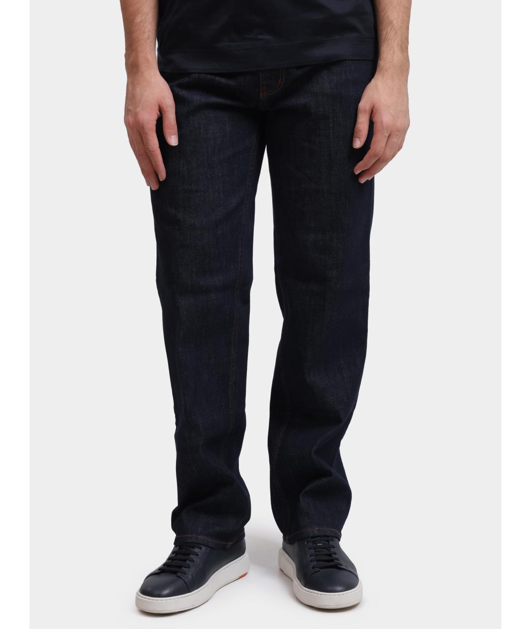 EMPORIO ARMANI Темно-синие хлопковые прямые джинсы, фото 5