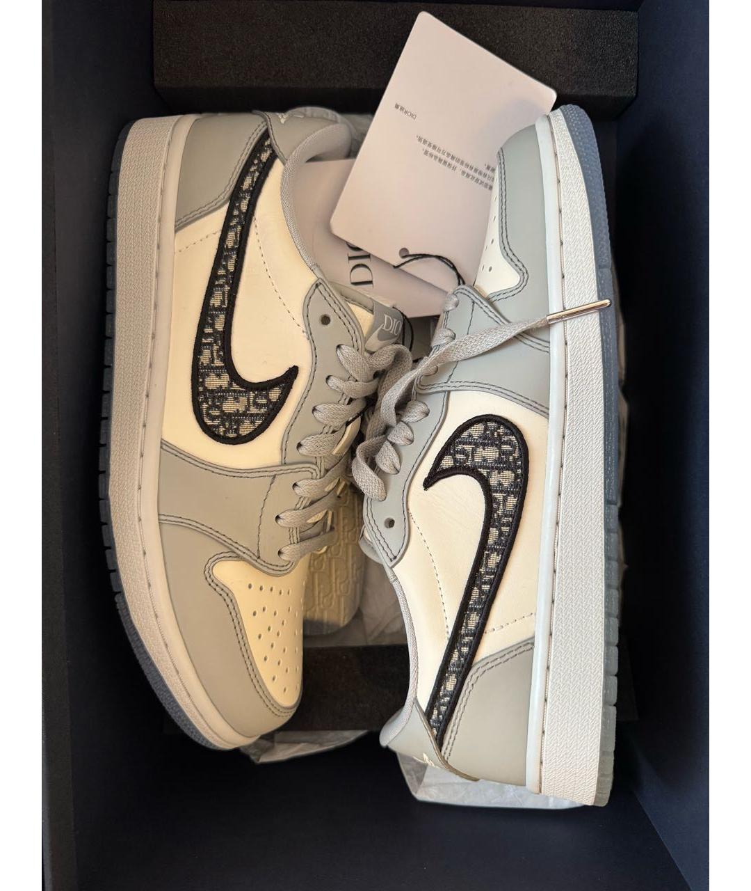 JORDAN Серые кожаные низкие кроссовки / кеды, фото 5