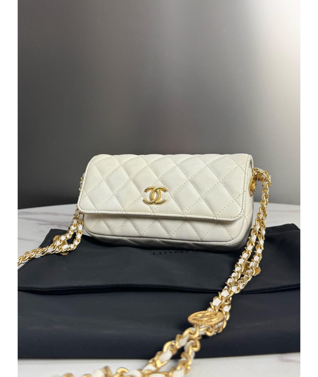 CHANEL Белая кожаная сумка через плечо, фото 2