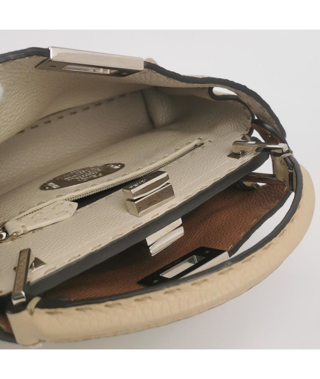 FENDI Бежевая кожаная сумка через плечо, фото 6