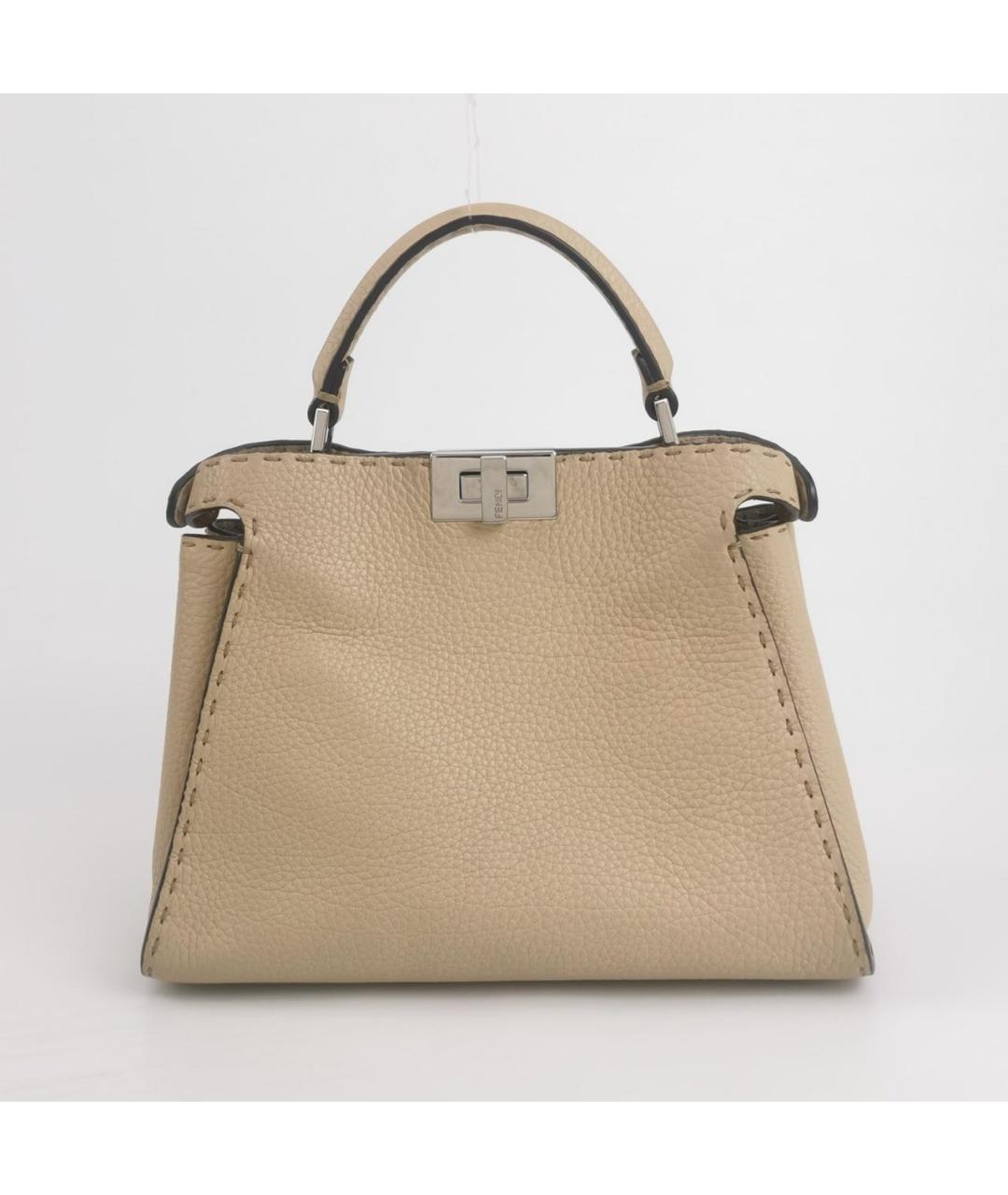 FENDI Бежевая кожаная сумка через плечо, фото 4