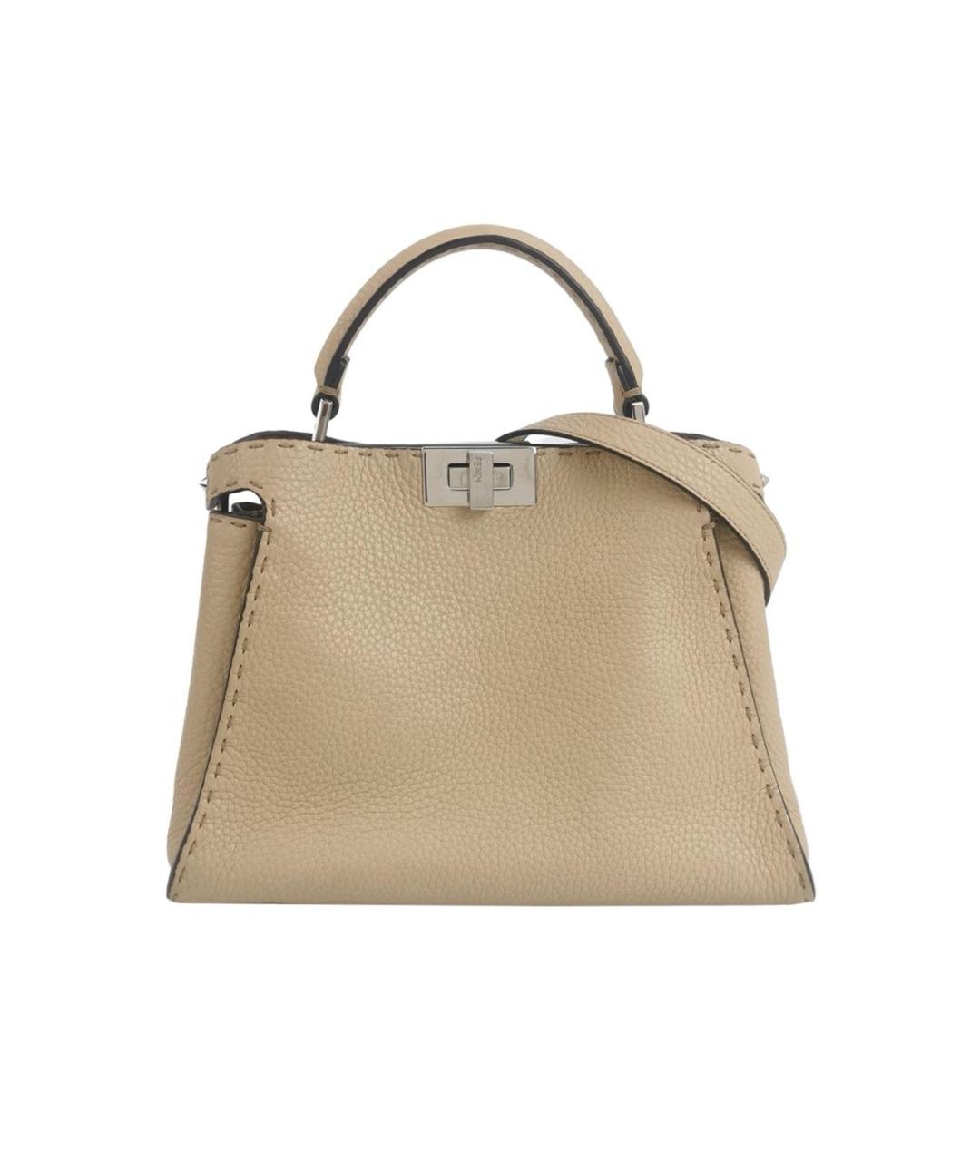 FENDI Бежевая кожаная сумка через плечо, фото 9