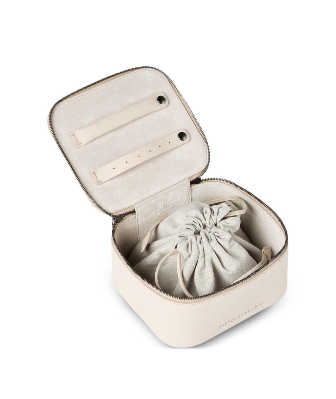 BRUNELLO CUCINELLI Бежевая кожаная косметичка, фото 2