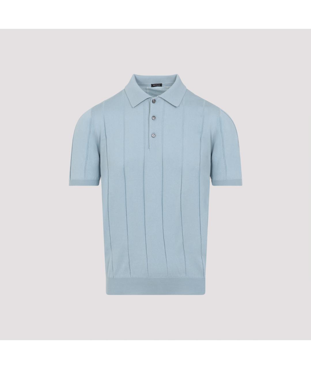KITON Голубое хлопковое поло с коротким рукавом, фото 4