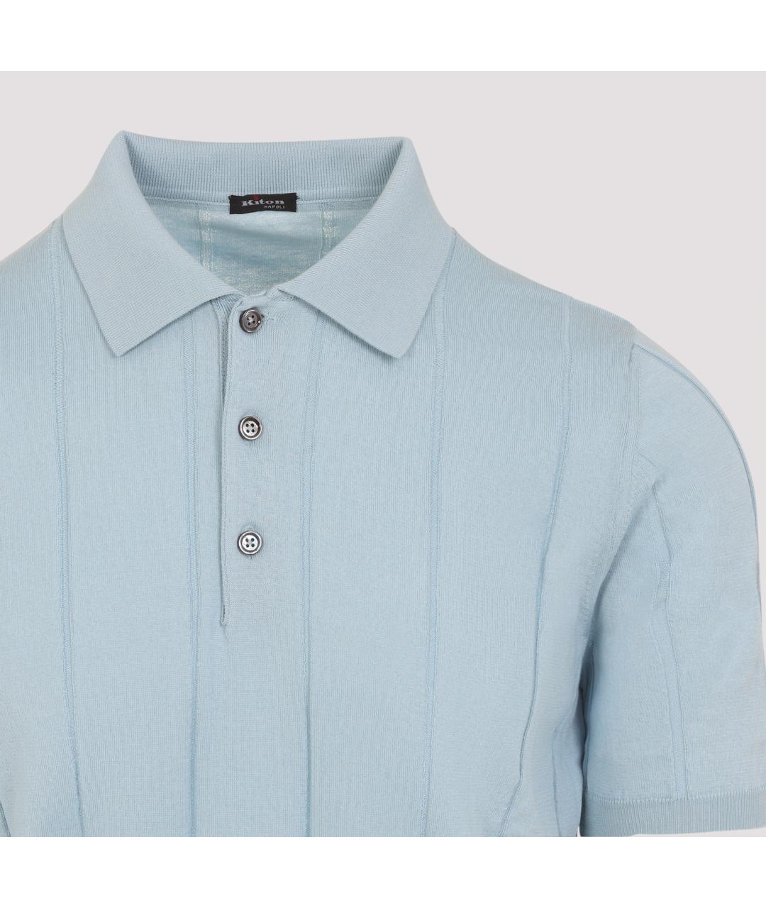 KITON Голубое хлопковое поло с коротким рукавом, фото 3