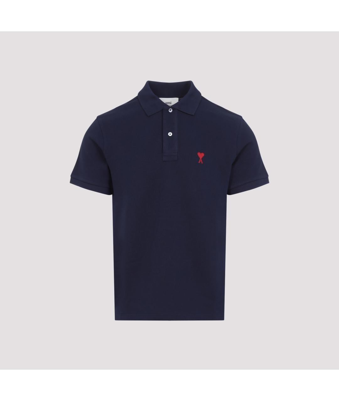 Ami Paris Синее хлопковое поло с коротким рукавом, фото 4