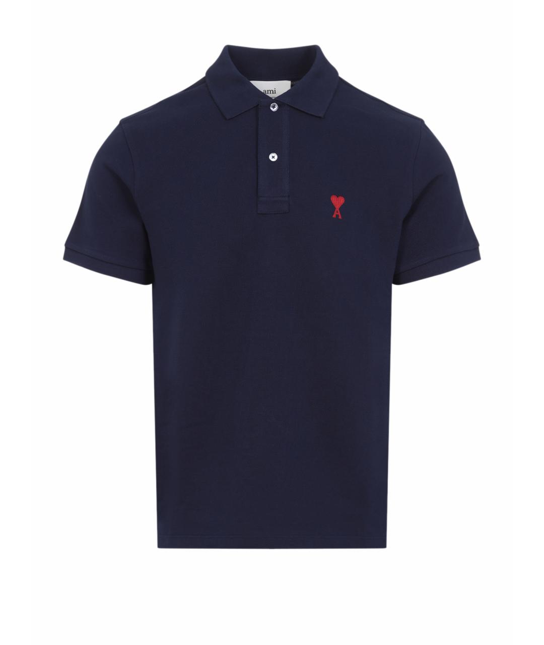 Ami Paris Синее хлопковое поло с коротким рукавом, фото 1
