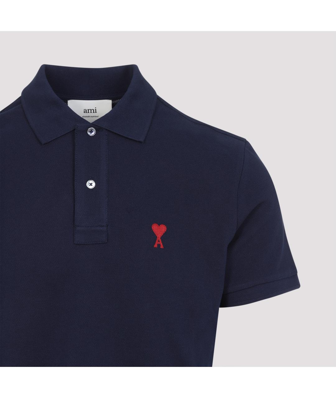 Ami Paris Синее хлопковое поло с коротким рукавом, фото 3