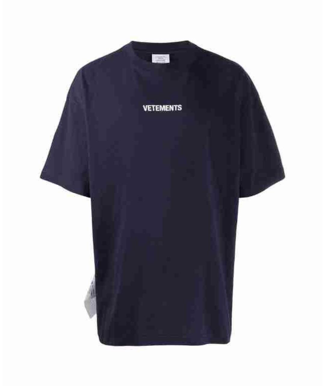 VETEMENTS Темно-синяя хлопковая футболка, фото 1