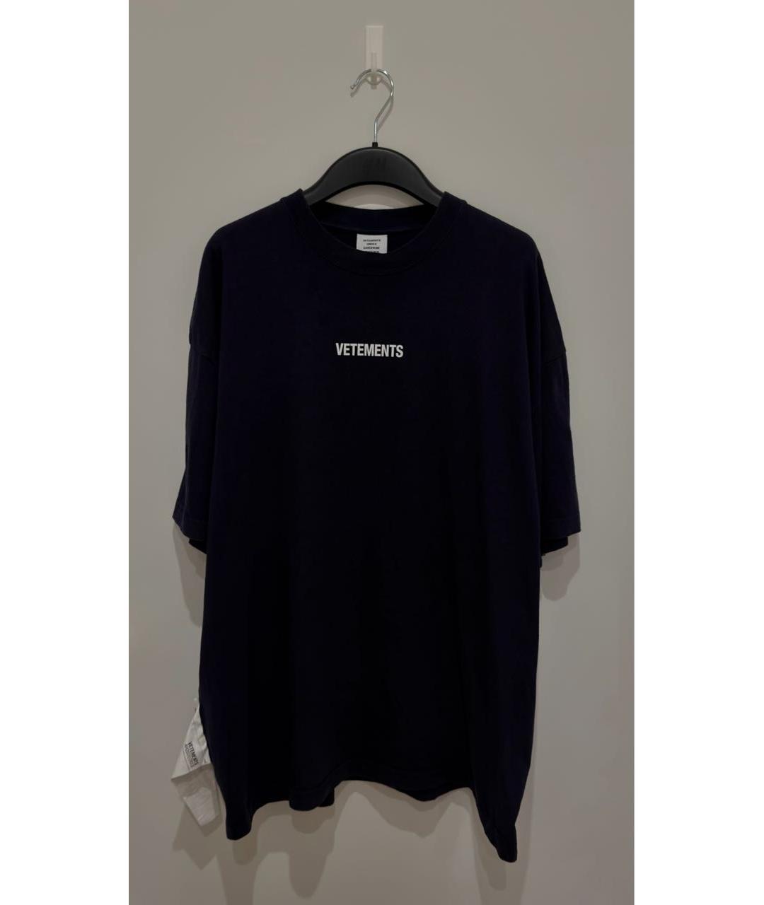 VETEMENTS Темно-синяя хлопковая футболка, фото 2