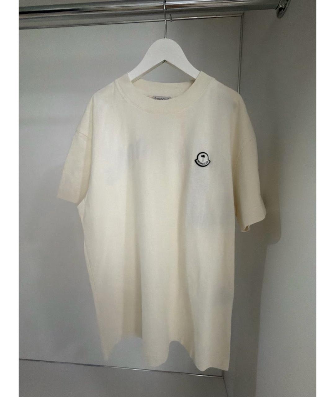 MONCLER Бежевая хлопко-эластановая футболка, фото 6