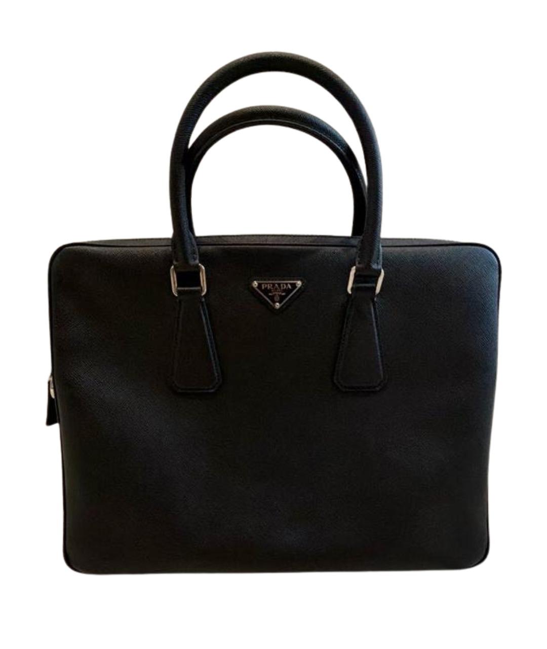 PRADA Черный кожаный портфель, фото 1