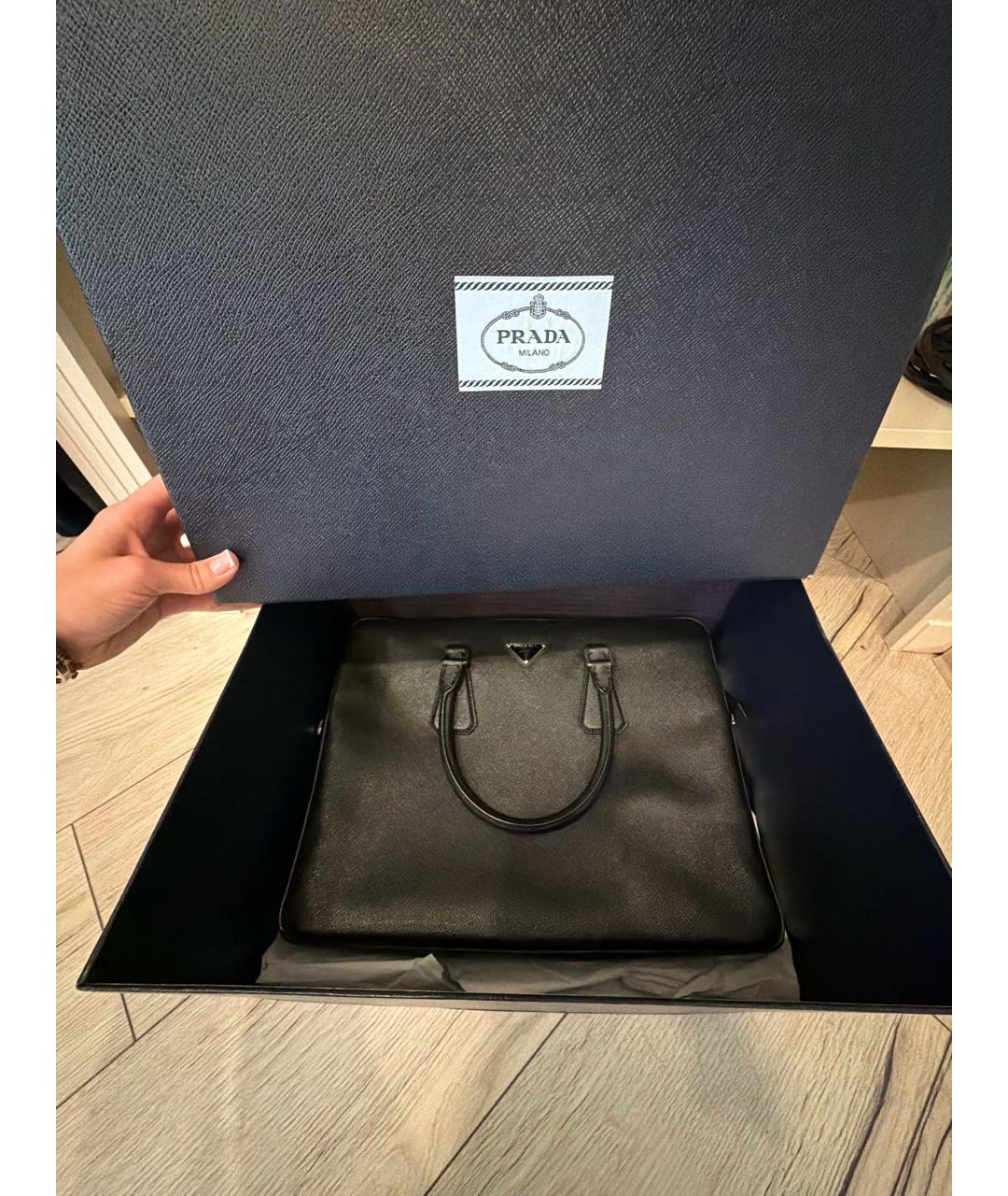 PRADA Черный кожаный портфель, фото 6