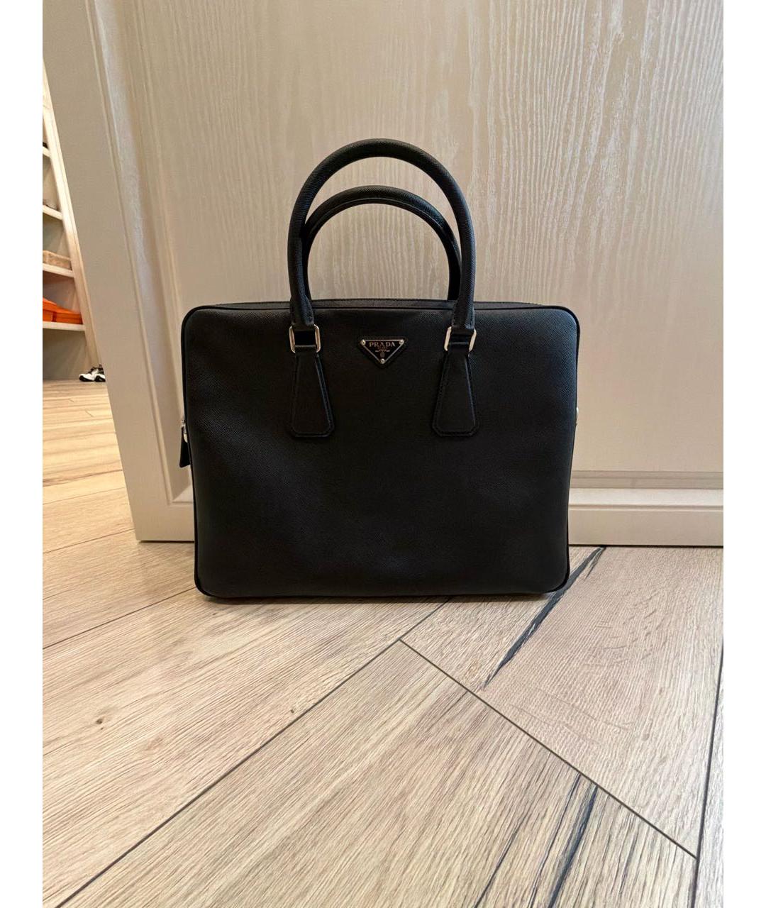 PRADA Черный кожаный портфель, фото 7