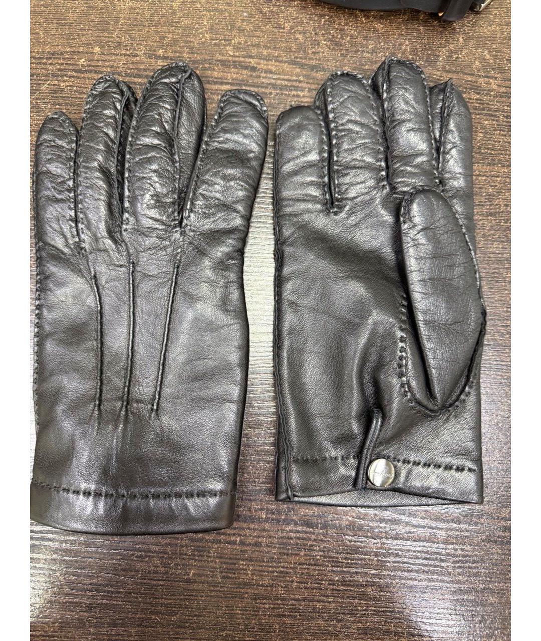 FERRAGAMO Черные кожаные перчатки, фото 2