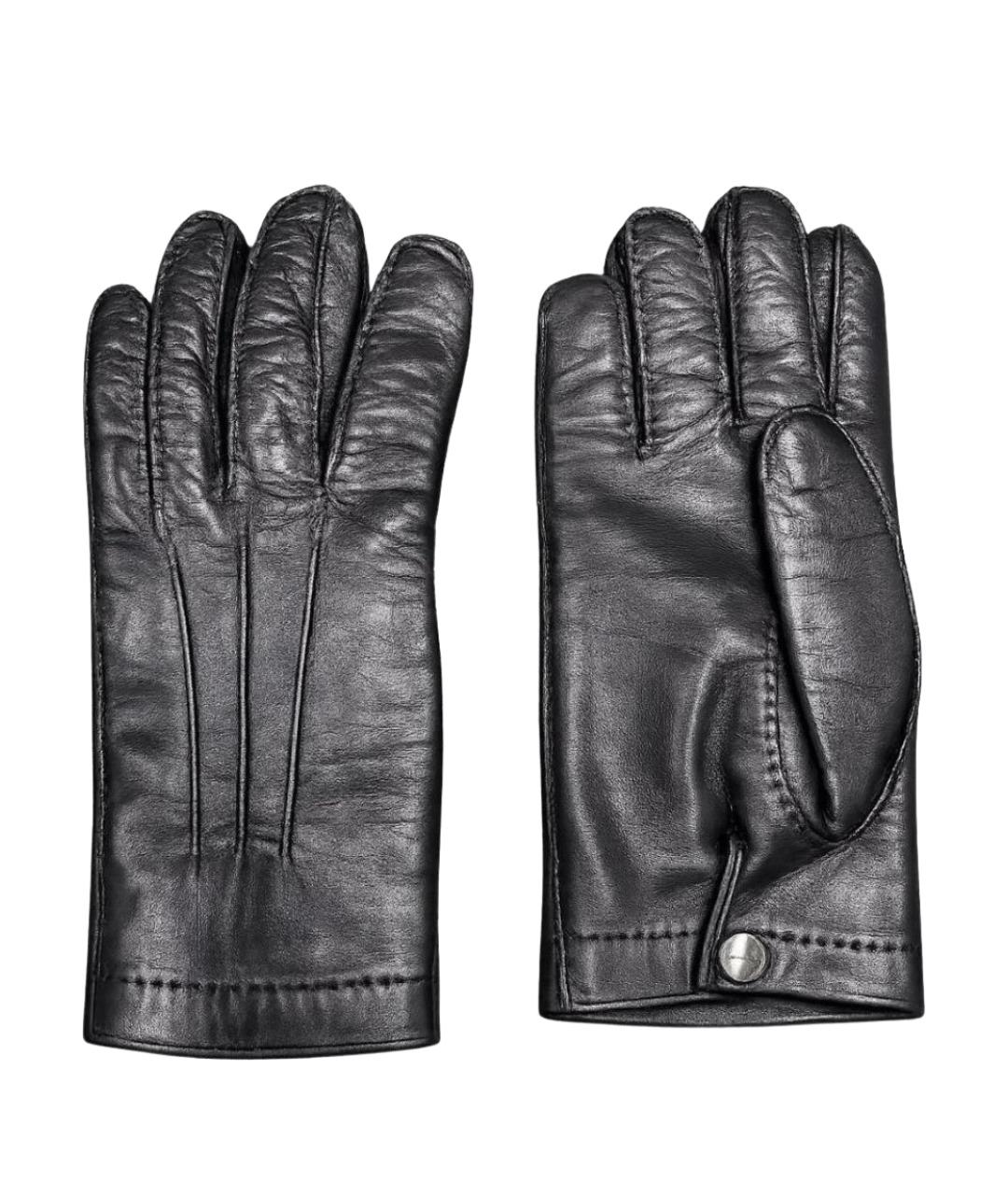 FERRAGAMO Черные кожаные перчатки, фото 1