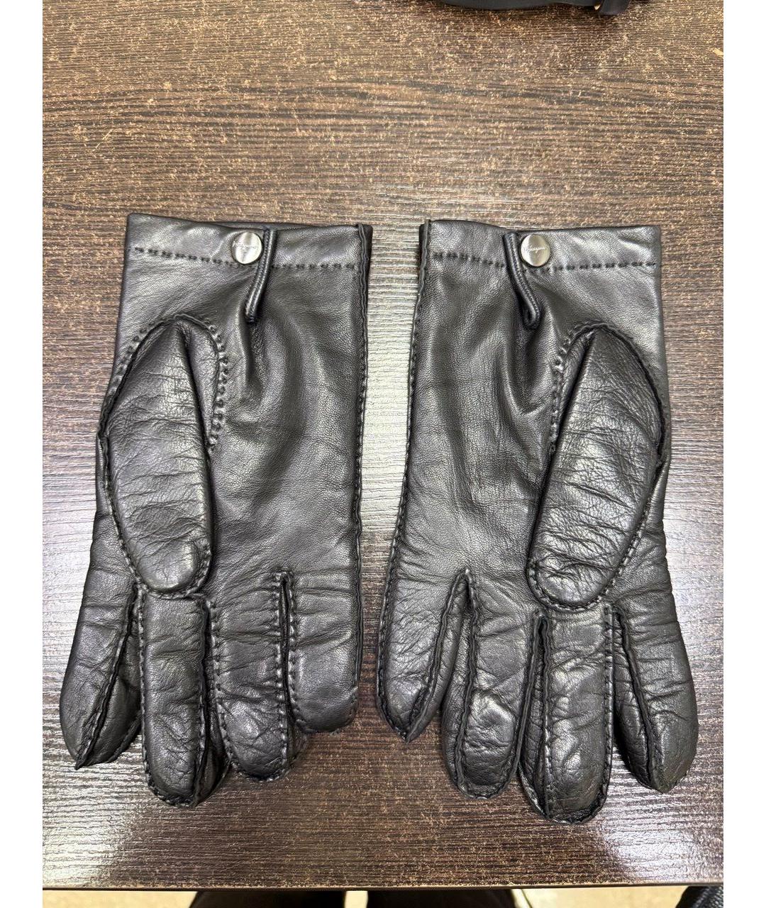 FERRAGAMO Черные кожаные перчатки, фото 3