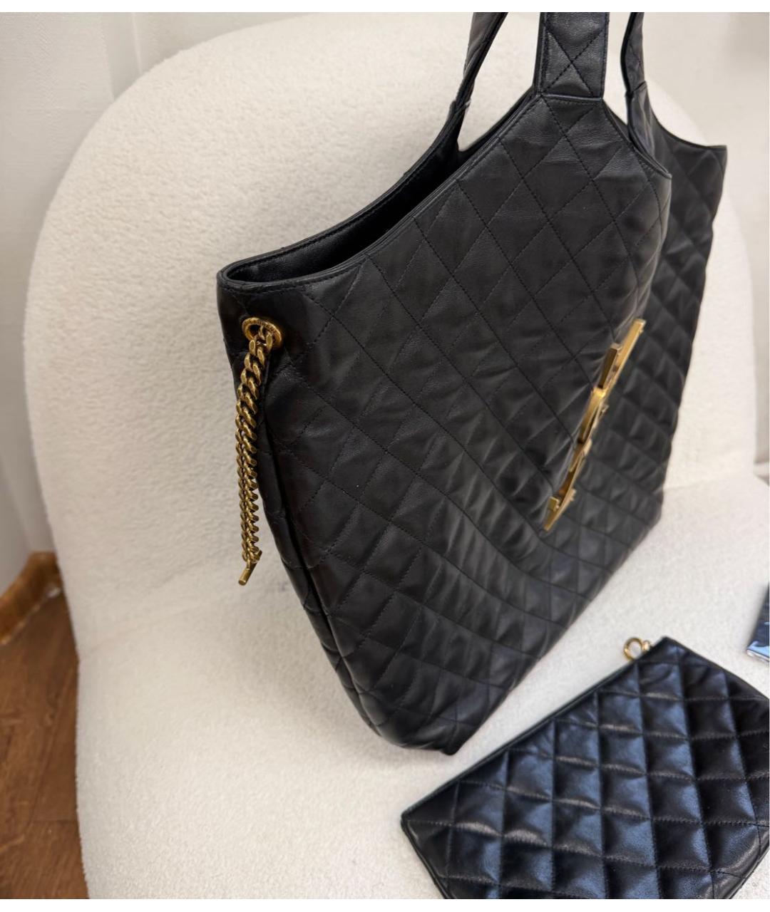 SAINT LAURENT Черная кожаная сумка тоут, фото 2