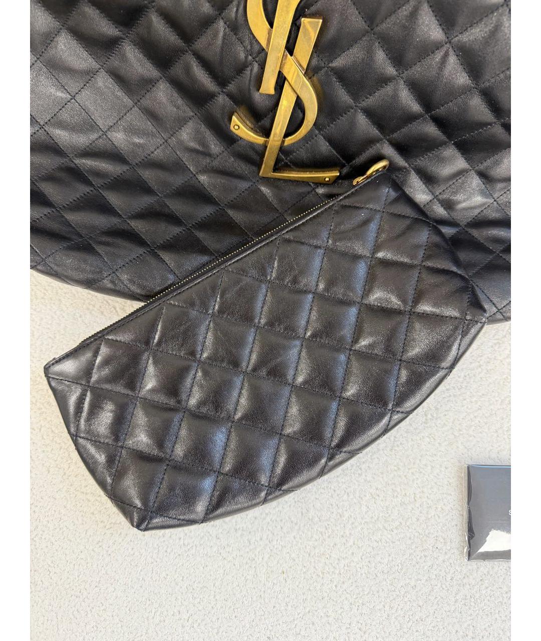 SAINT LAURENT Черная кожаная сумка тоут, фото 7