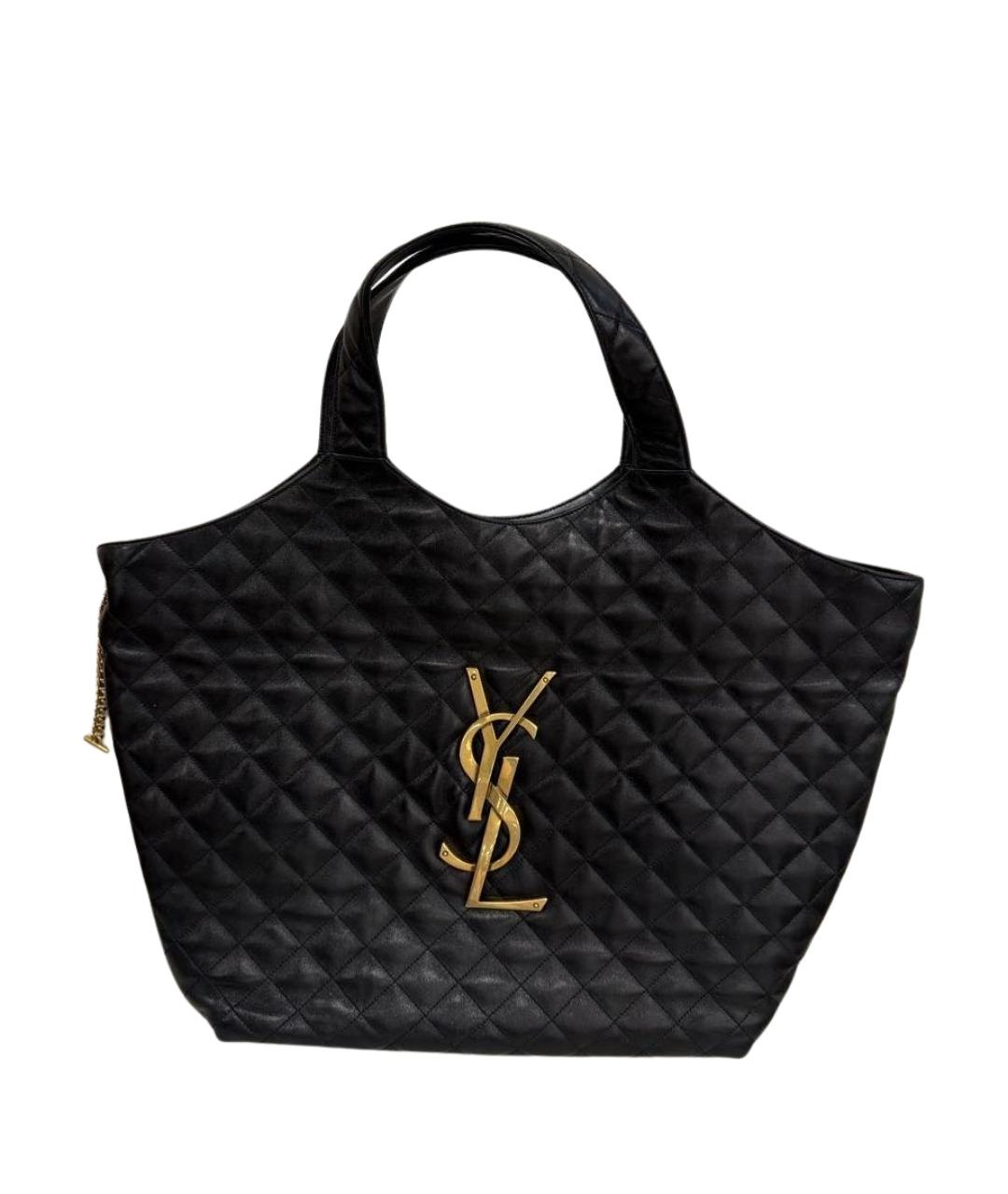 SAINT LAURENT Черная кожаная сумка тоут, фото 1