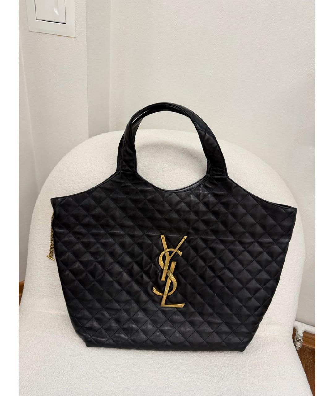 SAINT LAURENT Черная кожаная сумка тоут, фото 9