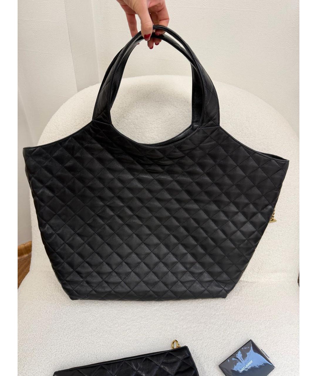 SAINT LAURENT Черная кожаная сумка тоут, фото 3