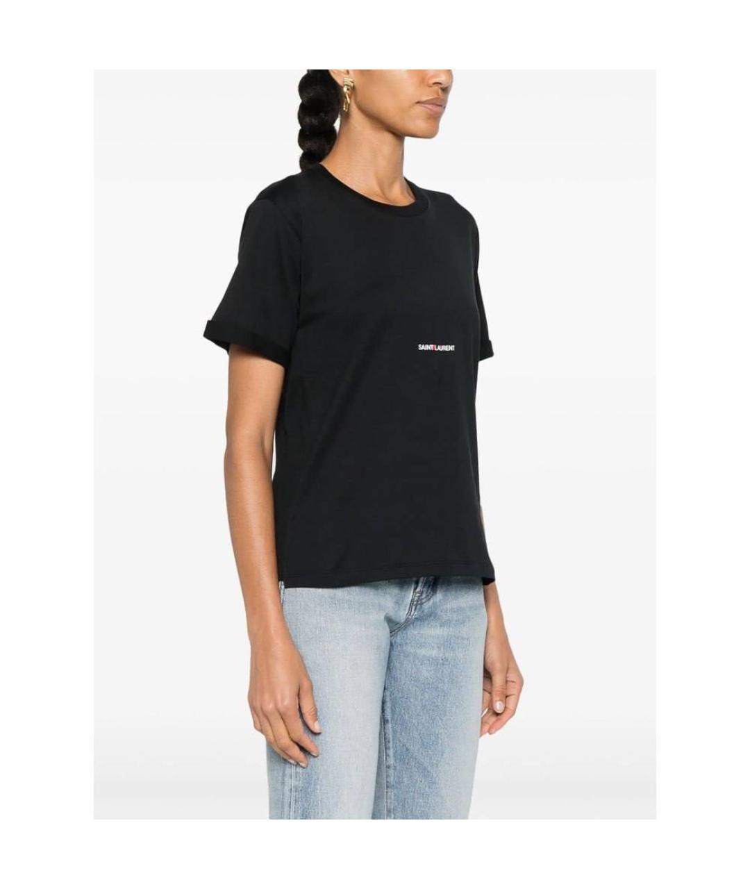 SAINT LAURENT Черная хлопковая футболка, фото 2